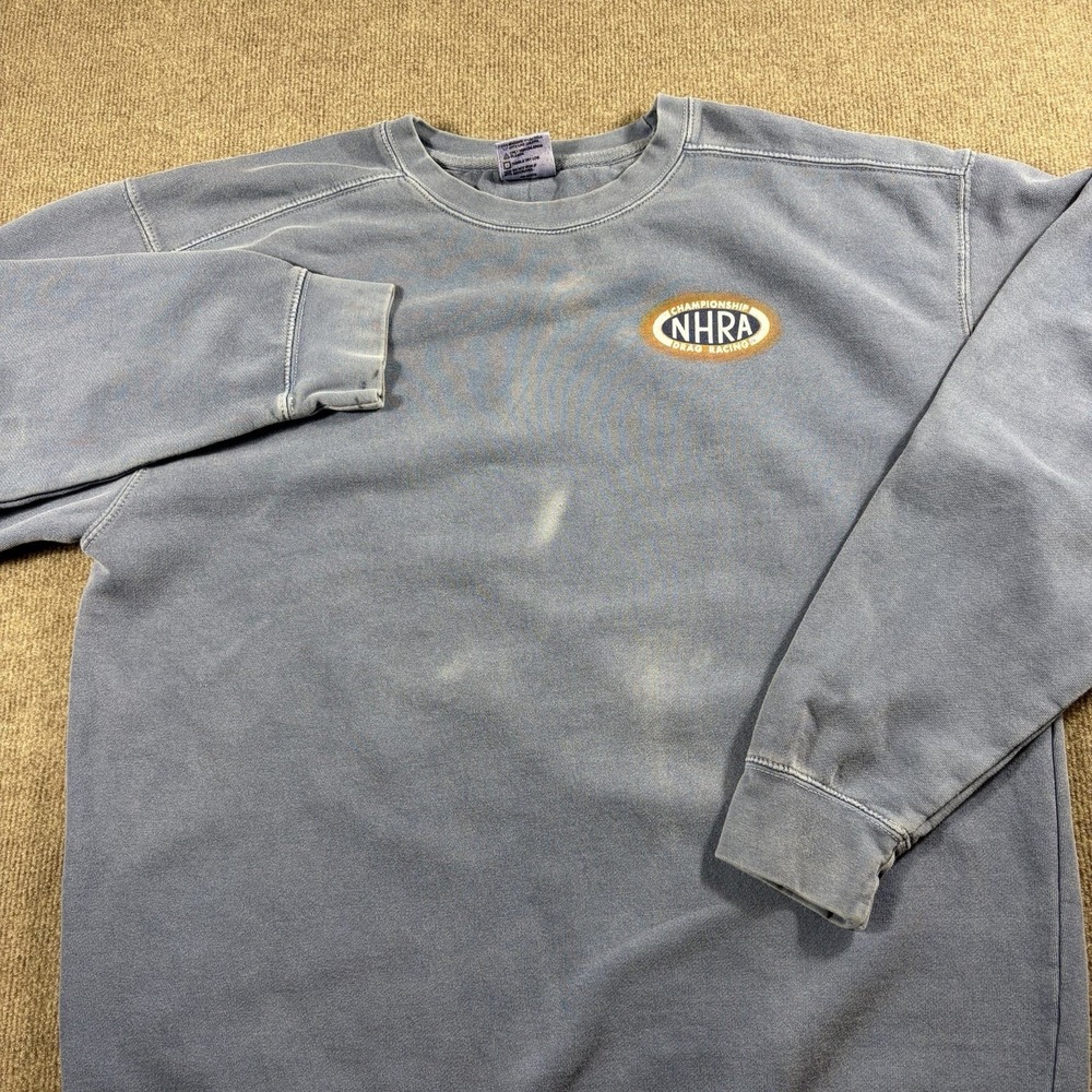 Vintage Y2K NHRA Drag Racing Sweatshirt XL Comfort Colors No Bad Days Blue - Picture 1 of 8